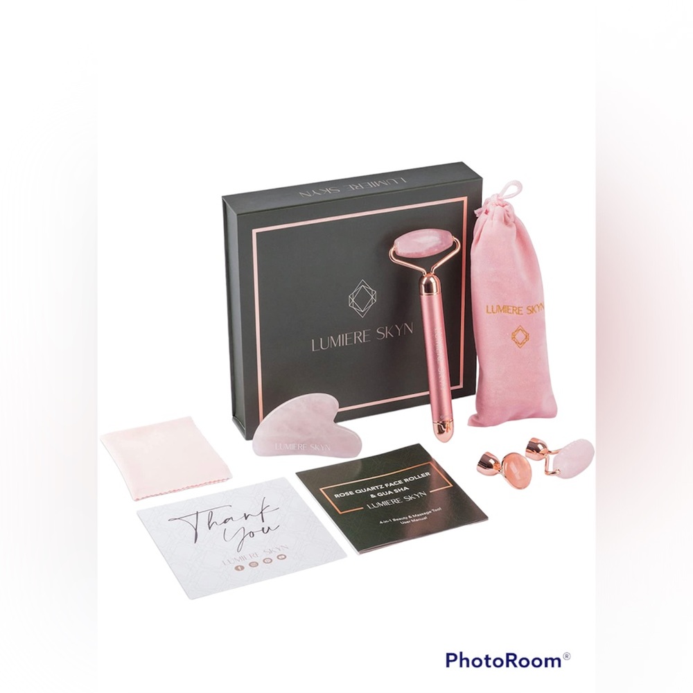 Lumiere Electric 4 in 1 Facial Roller and Gua Sha Set in Rose Quartz